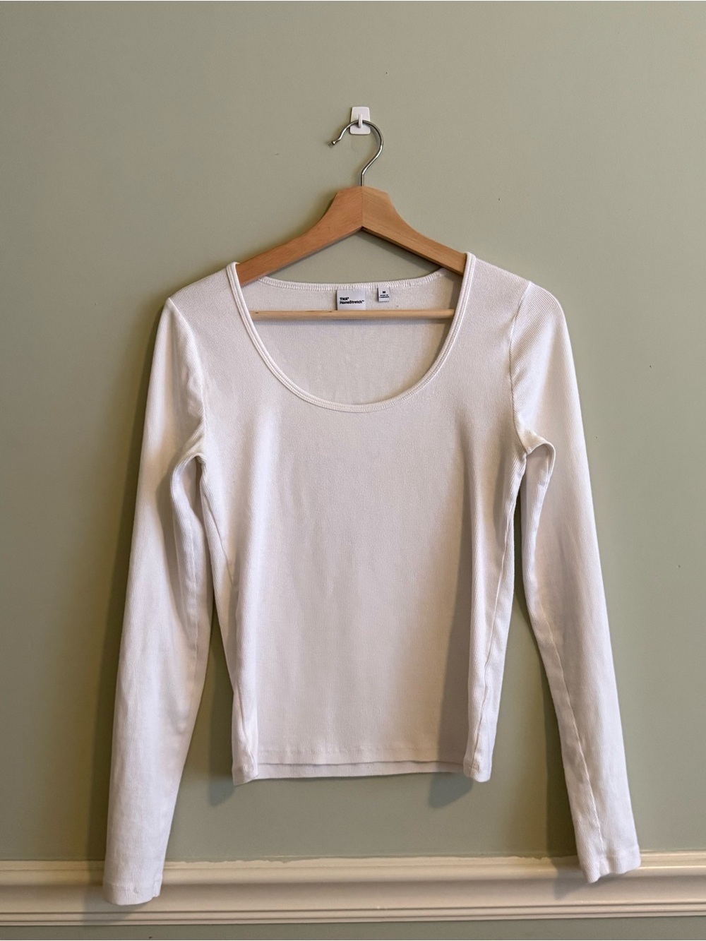 TNA Scoop Neck Cotton Long Sleeve Top - White